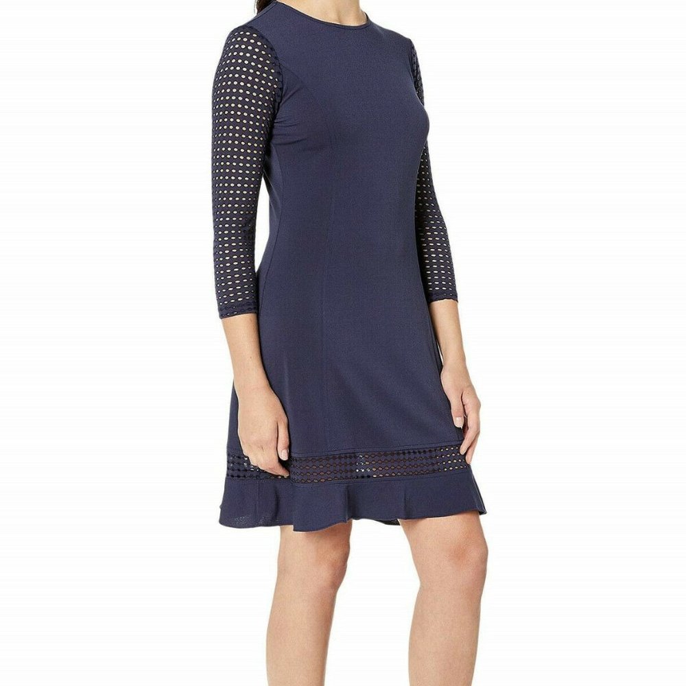 BNWT Michael Kors Crepe-Jersey &Mesh Flounce Dress